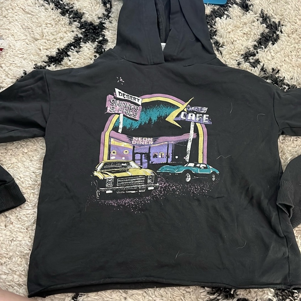 GM Cropped Hoodie Size Small W/ Neon Diner Scene Print